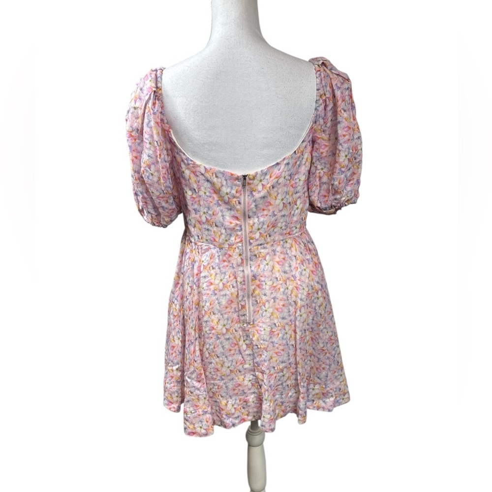 BARDOT Kiah Colorful Floral Cottagecore Corset Puff Sleeve Mini Dress Size Large - Picture 5 of 11